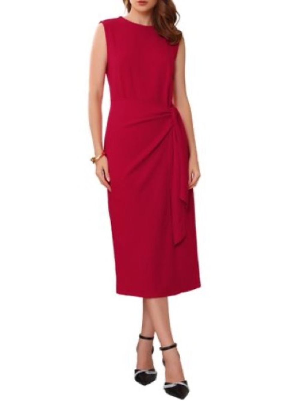 Ava & Viv Sleeveless Red Midi Dress with Side Tie